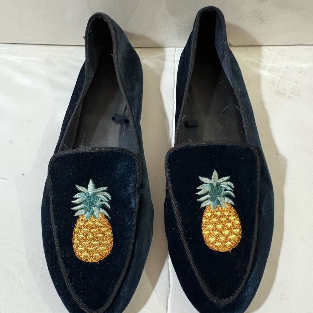 Pineapple Zara Embroidered Velvet Loafers